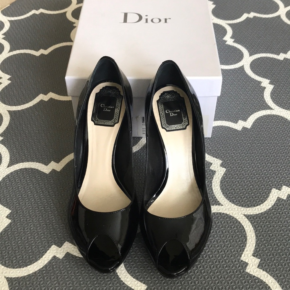 Dior black patent peep toe 38.5